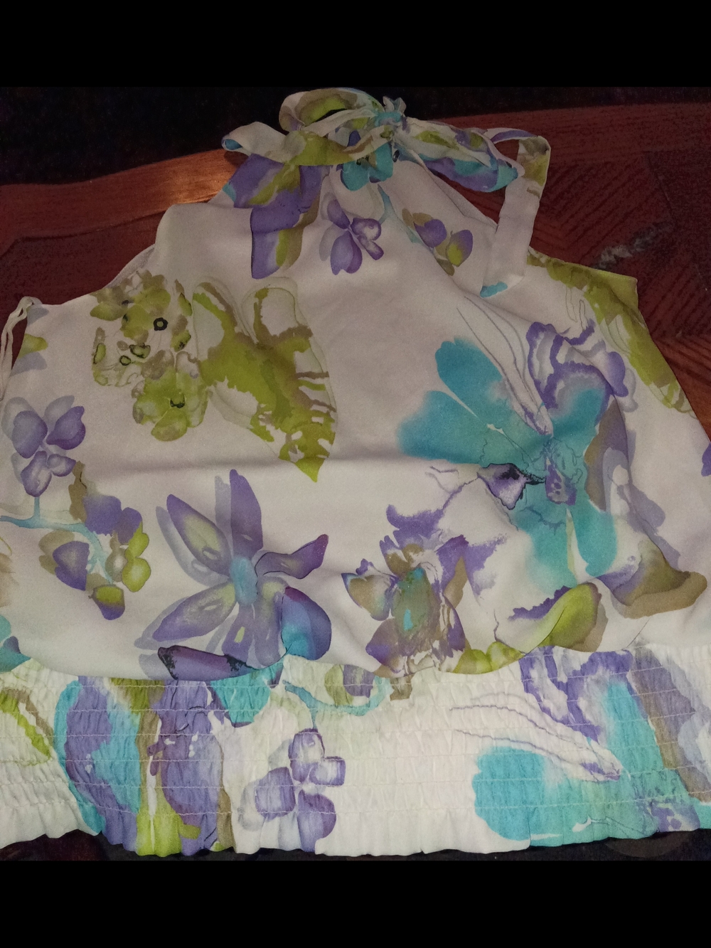 Cato Floral Halter Tank in White, Lavender & Aqua